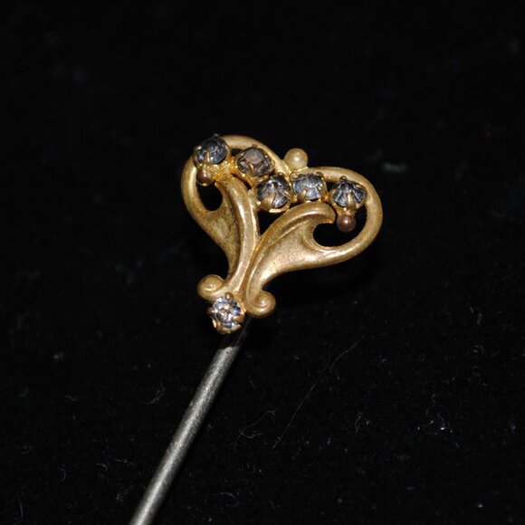Antique Art Nouveau Heart Stick / Lapel / Scarf Pin with Paste Stones - Picture 2 of 8